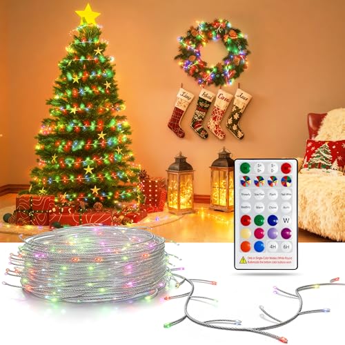 LED Fairy Lights, 16Ft 200 LED USB Powered, Multicolor Firecracker Cluster String Lights with Remote and Timer, Waterproof...
