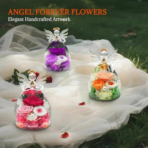 Gifts for Women Preserved Flowers in Glass Angel Figurines Forever Fresh Flowers for Delivery Prime Preserved Rose Birthda...