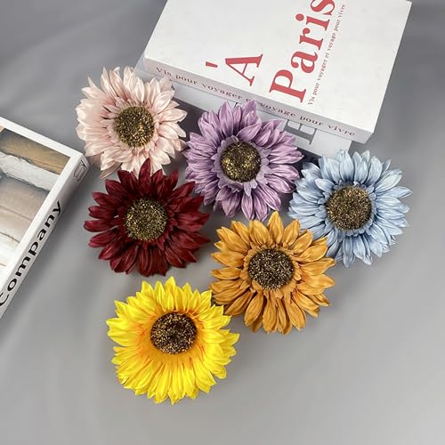 Yiemoge 6pcs Fake Sunflower Heads, 4.7" Sunflowers Artificial Multicolor Silk Flower Heads for Party Baby Shower Wedding G...