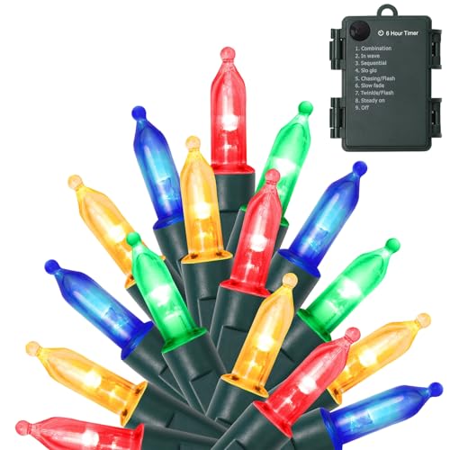 WATERGLIDE 50 LED Outdoor Christmas Lights, 16 FT Battery Operated Mini String Lights with 8 Modes & Timer, Xmas Tree Ligh...