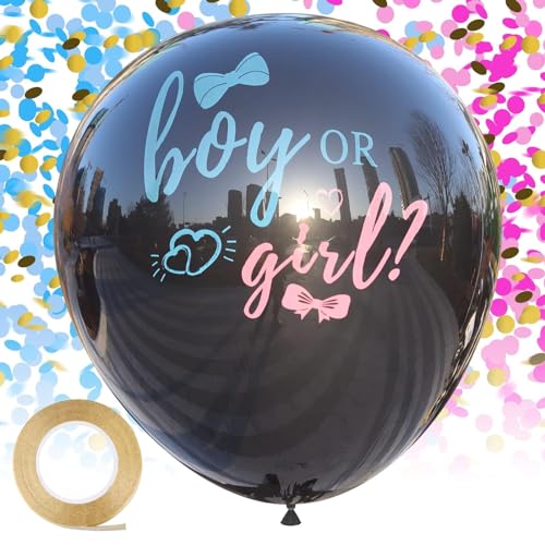 Disfore Thickened Gender Reveal Balloon - 2pcs Gender Reveal Confetti Balloons with Pink and Blue Confetti – 36 Inch Black...