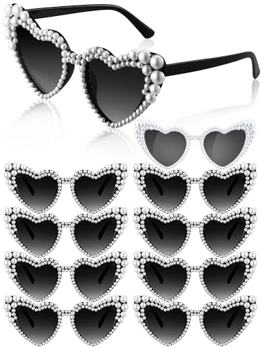 Saysurey 10 Pcs Bachelorette Party Sunglasses Pearl Heart Shaped Sunglasses Bridesmaid Gifts for Women Bride Wedding Party