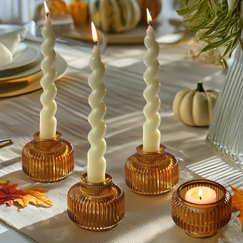 Kate Aspen Amber Taper Candle Holders for Candlesticks Set of 4 - Fluted Candlestick Holders for Fall Decor, Home Decor, V...