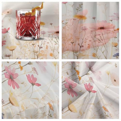 Botanical Wildflower 10ft Wedding Table Runners 29"x120", Kitchen Dinner Chiffon Tablerunner Dresser Scarf, Sheer Bridal S...