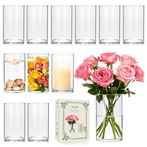 Clear Glass Cylinder Vases for Centerpieces,12pcs 6 inch Glass Candle Cylinders Bulk,Thick Bud Flower Vase & Floating Cand...