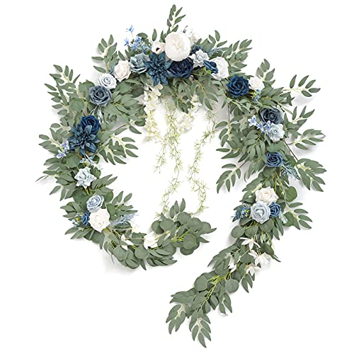 Ling's moment 9FT Spring Flower Garland- Wedding Arch Flowers for Backdrop Decoration, Eucalyptus & Rose, Artificial Flora...