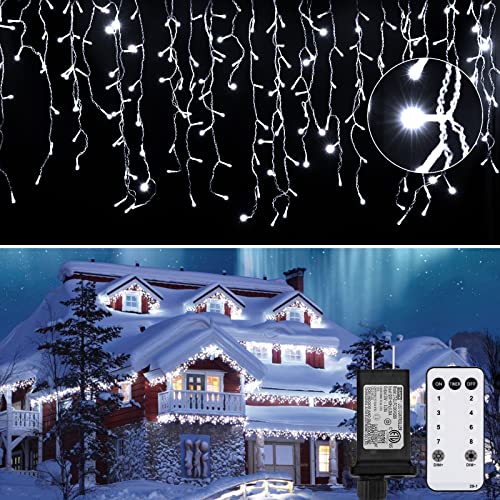 Icicle Christmas Lights Outdoor, 40Ft 432 LED Waterproof White Icicle Lights for Outside, 8 Lighting Modes Connectable Str...