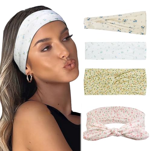 Huachi Floral Headbands for Women Non Slip, 4 Packs Elastic Head Bands for Women’s Hair, One Set Multi Styles - Fashion Ha...
