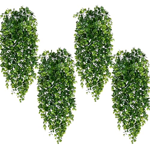 Waipfaru 4Pcs Fake Hanging Plants 2.7ft Fake Plants Eucalyptus Leaves UV Resistant Fake Vines Ivy Artificial Plants Outdoo...