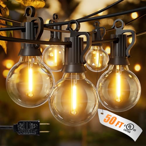 Brightown Outdoor String Lights, 50FT 25 G40 Bulbs Shatterproof Patio Lights, IP65 Waterproof Dimmable Hanging Connectable...