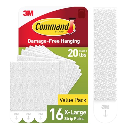Command 20 lb X-Large Picture Hanging Strips, 16 Pairs White Strips Heavy Duty Picture Hanger