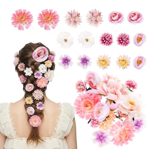 21 Pcs Silk Flower Hair Clip Rose Hair Clips Boho Floral Hair Barrettes Bride Claw Clip Hairpin Brooch Pin Headpiece for W...