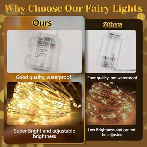 Flechllary 2Pack-400LED 134FT Fairy Lights Battery Operated with Remote,Waterproof String Lights for Indoor & Outdoor,8 Mo...