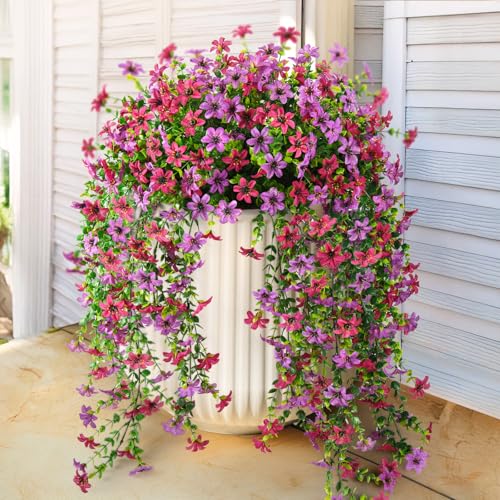 Artificial Hanging Flowers for Outdoors, 2 Pcs Fake Hanging Plant Spring Summer Decor, UV Resistant No Fade Realistic Faux...