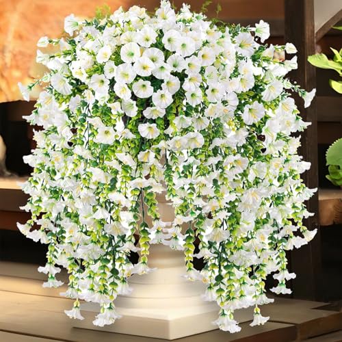 Vopie 4 Pcs Look Real Artificial Flowers for Outdoors, Artificial Hanging Flowers for Outdoors, UV Resistant Fake Hanging ...