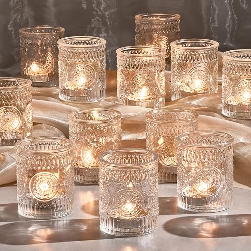 30 Pack Clear Glass Votive Candle Holders, Vintage Candle Holder Bulk, Tealight Candle Holders for Table Centerpieces, Hom...
