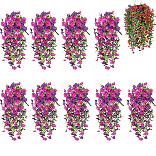 9PCS Artificial Morning Glory Vine with Eucalyptus – 30" Hanging Fake Flowers for Outdoor Decor, UV Resistant Silk Garland...