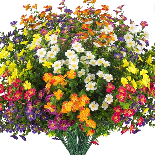 Grunyia Outdoor Artificial Flowers UV Resistant & Fade Proof, 12 Pack Realistic Fake Flowers for Garden, Patio, Lawn Decor...