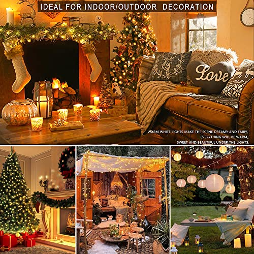 oopswow Warm White Christmas Lights,33ft 100LED String Lights,Twinkle Lights Plug in with 8 Modes, Indoor Outdoor for Holi...