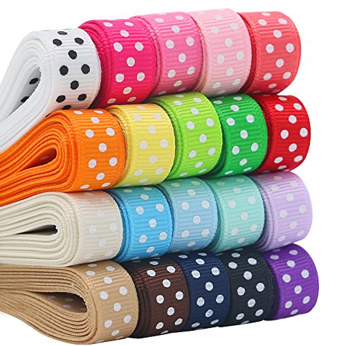 QingHan Grosgrain Ribbons for Crafts Gifts Wrapping 3/8" Boutique Polka Dot Fabric Ribbon 40yd (20 x 2yd)