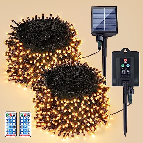 woohaha 2 Pack Solar Outdoor String Lights,Total 144ft 400 LED Solar Christmas Lights with Remote and Timer, 8 Modes Twink...