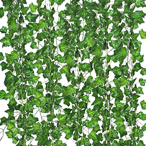 12 Pack Fake Vines for Room Decor Artificial Ivy Garland with Clip Green Flowers Hanging Plants Faux Greenery Leaves Bedro...