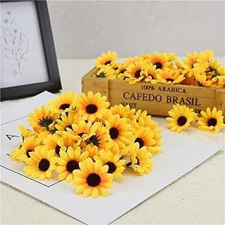 JJLFresheners 100Pcs Yellow Artificial Flower Heads Mini Fake Sunflower Decorative Fabric Flowers Craft Floral Embellishme...