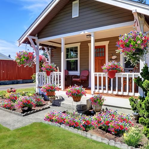 POPUPARTY 24 PCS Artificial Flowers for Outdoors,Fake Flowers for Home Decor, UV Resistant Artificial Flowers for Yard Gar...