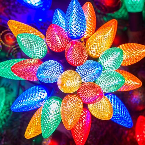 Brightown Outdoor Christmas Lights, 100 Ft LED Commercial String Lights With Multicolor Strawberry C9 Bulbs, Waterproof Co...