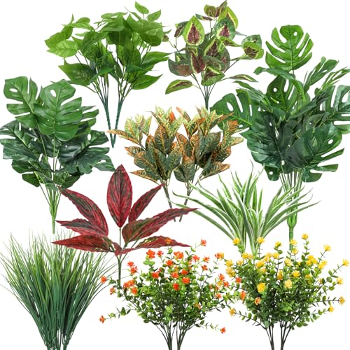 Ouddy Decor 18 Pcs Artificial Plants Outdoor, Fake Boxwood Plants UV Resistant Artificial Flowers Greenery Stems Faux Shru...