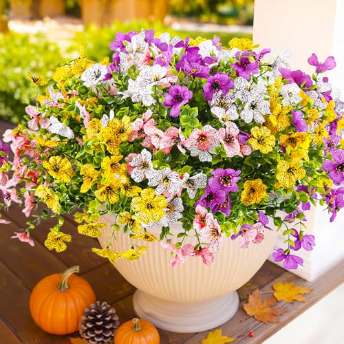 EPIMA 12 Bundles Outdoor Artificial Flowers for Home Decoration,Mixed Realistic Plastic Fake Plants Flowers for Porch Pati...