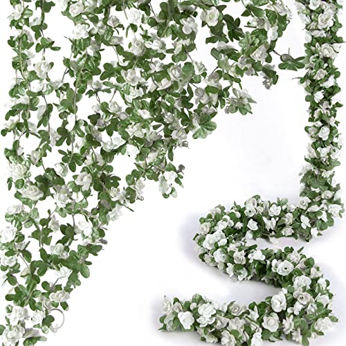 PONKING 8 Pcs x 8.2 ft Flower Garland Artificial Rose Vine Flowers with Green Leaves Hanging Fake Roses Vine for Room Part...