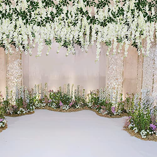CISDUEO 2 Pcs Wisteria Hanging Flowers Wisteria Flowers Vine Garland Wedding Arch Decoration White Artificial Wisteria Vin...