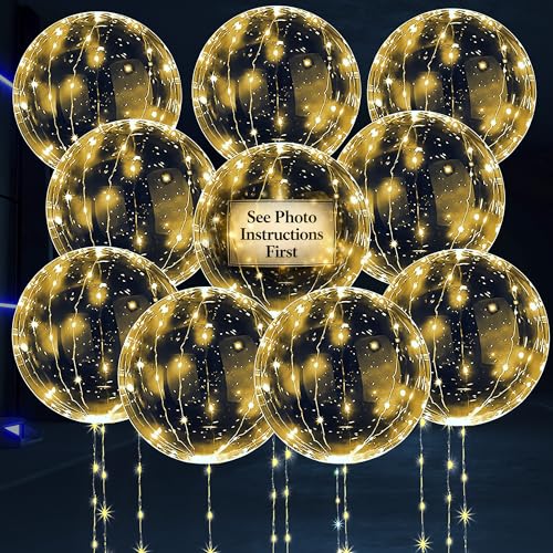 10 Pcs LED Balloons Light Up Balloons for Parties – Clear 18" Balloon with Gold String Lights & Individual Switch – Light ...