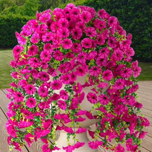 SHINE-CO LIGHTING 4PCS Artificial Hanging Flowers for Outdoor Decor UV Resistant Fake Morning Glory Realistic Silk Spring ...