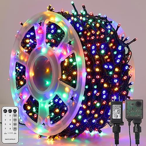 LJLNION 1000LED Christmas Lights, Extra Long 328FT Xmas Green Wire Fairy String Lights Plug in Outdoor, Remote Control & 8...