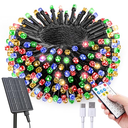 SOLARBABY Solar Christmas Lights Outdoor,142Ft 400 LED Crystal Beads Solar String Lights with Remote,19 Mode Christmas Lig...