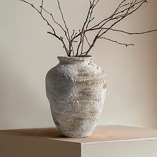 DIF DECO Ceramic Farmhouse Vase Rustic Decor,Pottery Decorative Flower Vases for Home Decor,Boho Vase for Table, Living Ro...