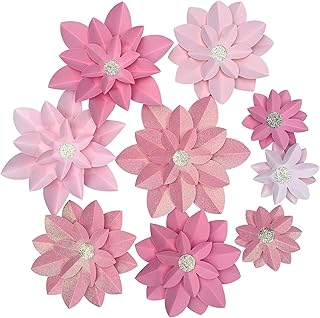 Mybbshower Pink Glitter Paper Flower for Wall Decor (10"-6") DIY Paper Floral Backdrop Nursery Decor Paper Flower Decor Pa...