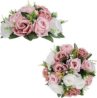 BLOSMON Dusty Rose Flowers Decoration: 2 Pcs Pink Artificial Flowers Balls for Wedding Dinning Table Centerpieces - Fake S...