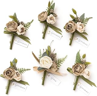 Ling's moment Boutonniere for Men, 6pcs Groom Groomsmen Boutonniere, Artificial Flowers for Wedding Decor/Prom/Homecoming,...