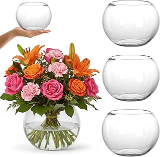 YOUEON 4 Pcs Small Glass Bubble Bowl Vases 6" W x 4.5" H, Round Floating Candle Holders, Glass Terrarium Bowls, Globe Flow...