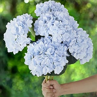 PARTY JOY 5PCS 15.4In Artificial Hydrangea Silk Flowers Bouquet Faux Hydrangea Stems for Wedding Centerpieces Home Decor (...