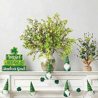 Hananona 10 Pcs Babys Breath Green Flowers Artificial Gypsophila Flowers St. Patrick's Day Fake Silk Flowers for Home Deco...