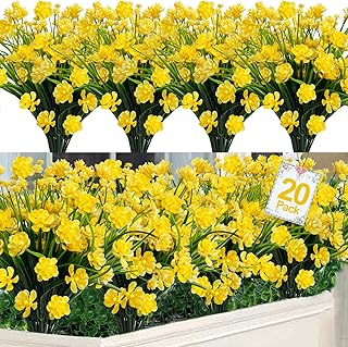 TURNMEON 20 Bundles Artificial Flowers for Outdoors, Artificial Fake Plants UV Resistant Outdoor Faux Plants Cemetery Flow...
