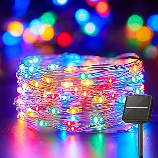 Minetom Solar String Lights for Outside, 33Ft 100 LED Outdoor Solar Fairy Lights, 8 Modes Balcony Lights for Tree Patio Ch...