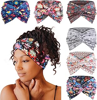 Tobeffect Extra Wide Headbands for Women, 7'' Boho Turban Floral Headband Large Hairband Twisted Hair Accessories, 6 pack