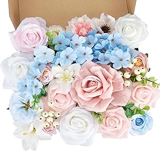 YZXZM Artificial Flowers Combo Box, 39PCS Fake Flowers, Silk Flower Mix with Wire Stem, DIY Wedding Bridal Bouquet for Arr...