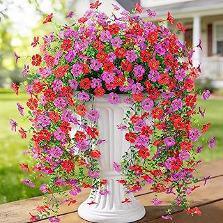 ADXORA Fake Artificial Hanging Flowers for Outdoor Spring Decor 2PCS Faux Silk Flowers Plants for Outdoor Outside Planter ...