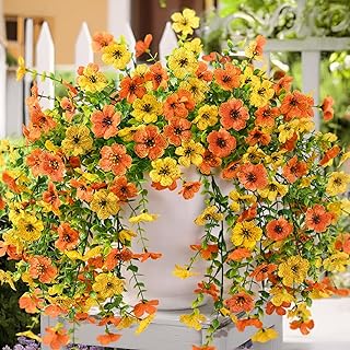 ZFProcess Artificial Hanging Flowers Plants for Outdoor Fall Decoration, 2PCS Faux Silk Daisy UV Resistant Look Real for O...